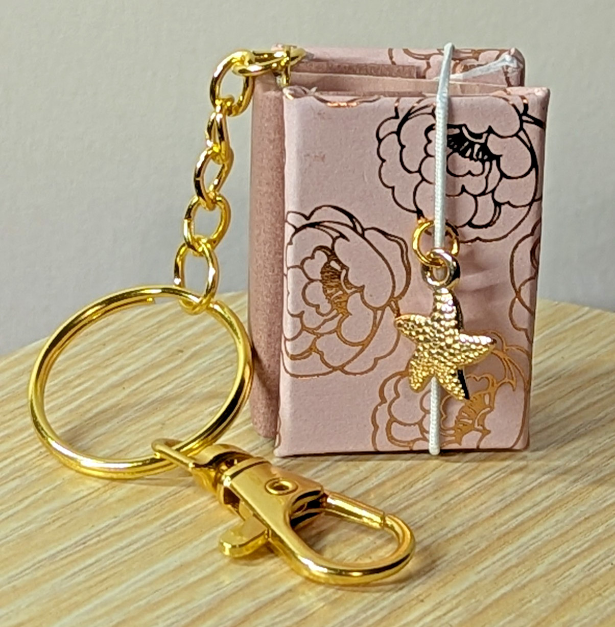 Handmade Pink Floral Mini Journal Keychain | One-of-a-Kind