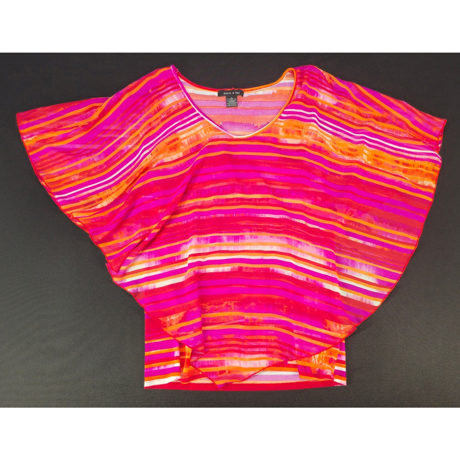 Adele & May Women’s Medium Sheer Striped Batwing Dolman Blouse Top Pink M