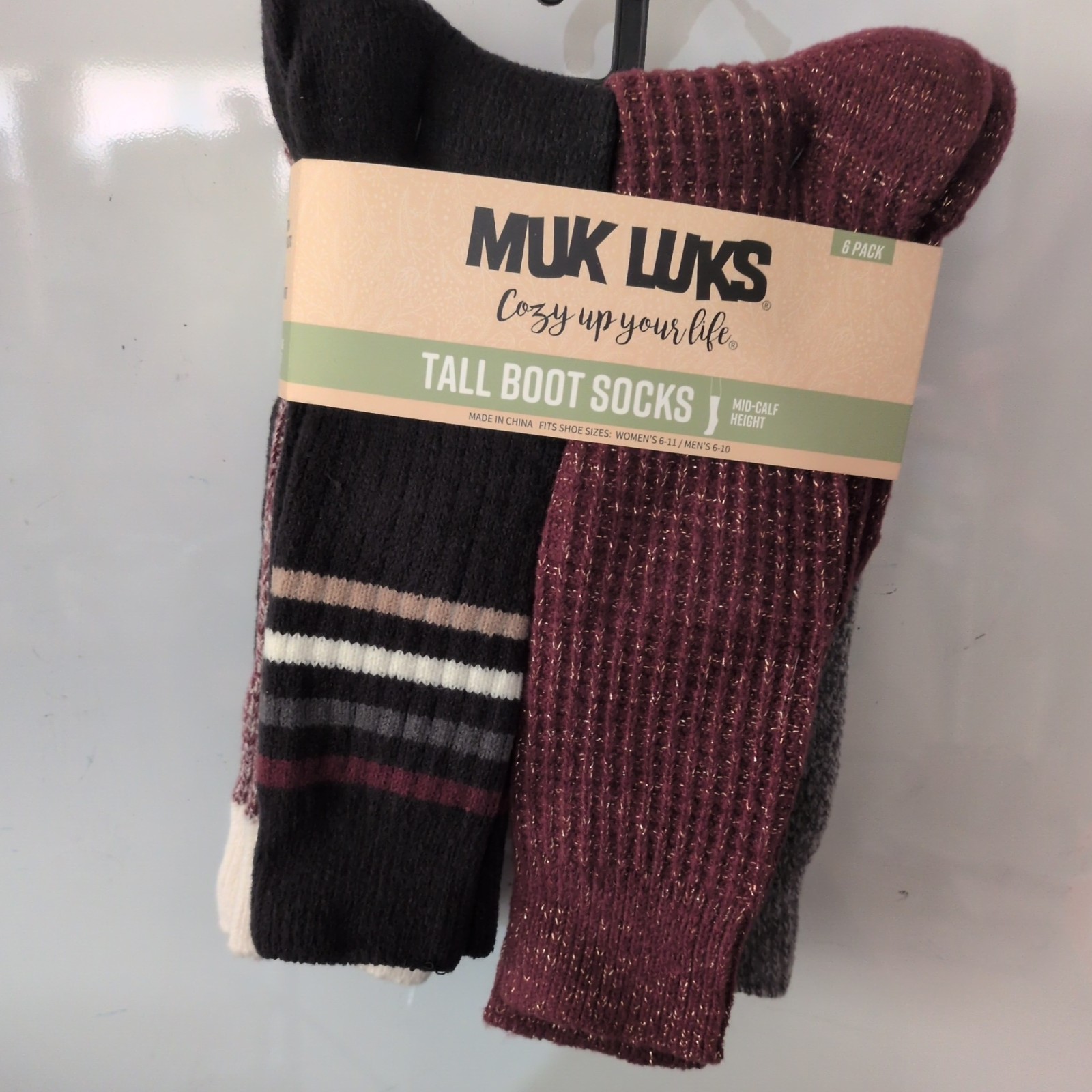 MUK LUKS Women’s Crew Or Mid-Calf Tall Boots Socks 6 Pack, Shoe Size 6-11, New