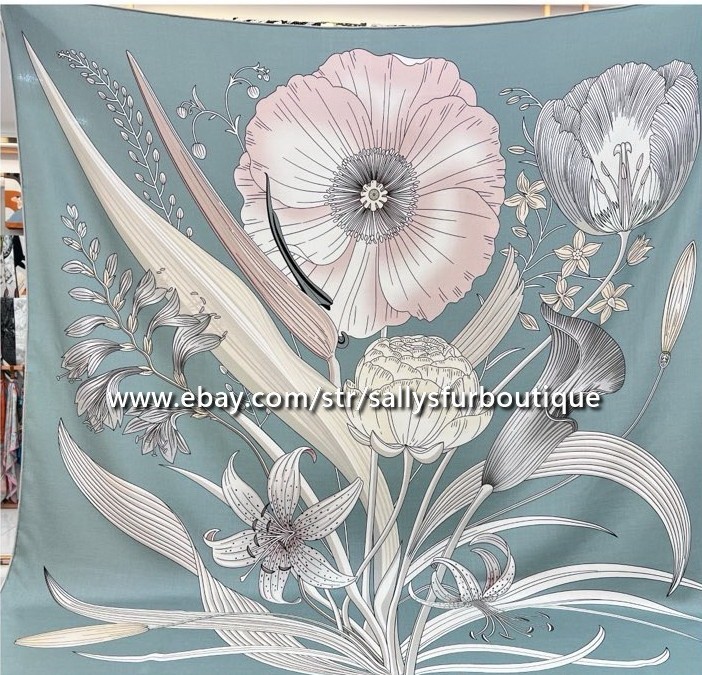 Sallys 70% Cashmere & 30% Silk Stole Flowers Print Double Face Scarf Shawl 53″