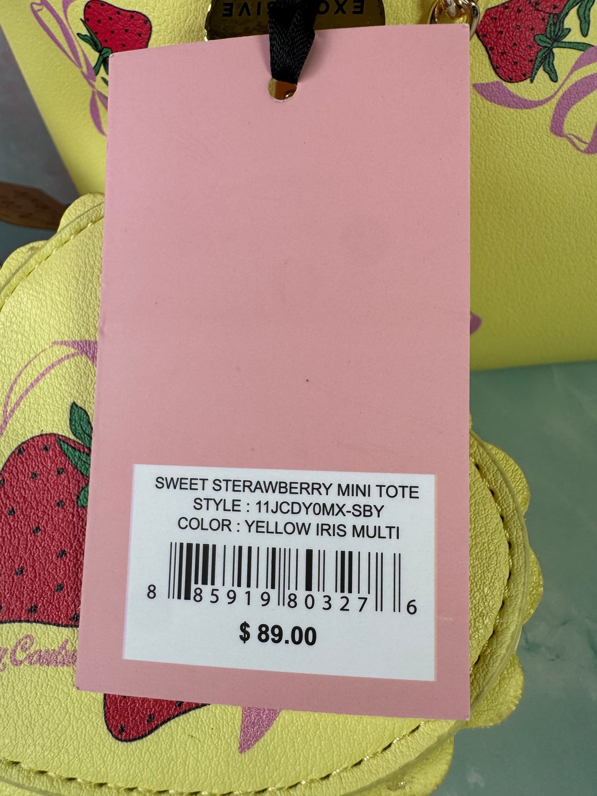 Betsey Johnson Sweet Strawberry Mini Tote Bag NWT Charm Yellow Pink