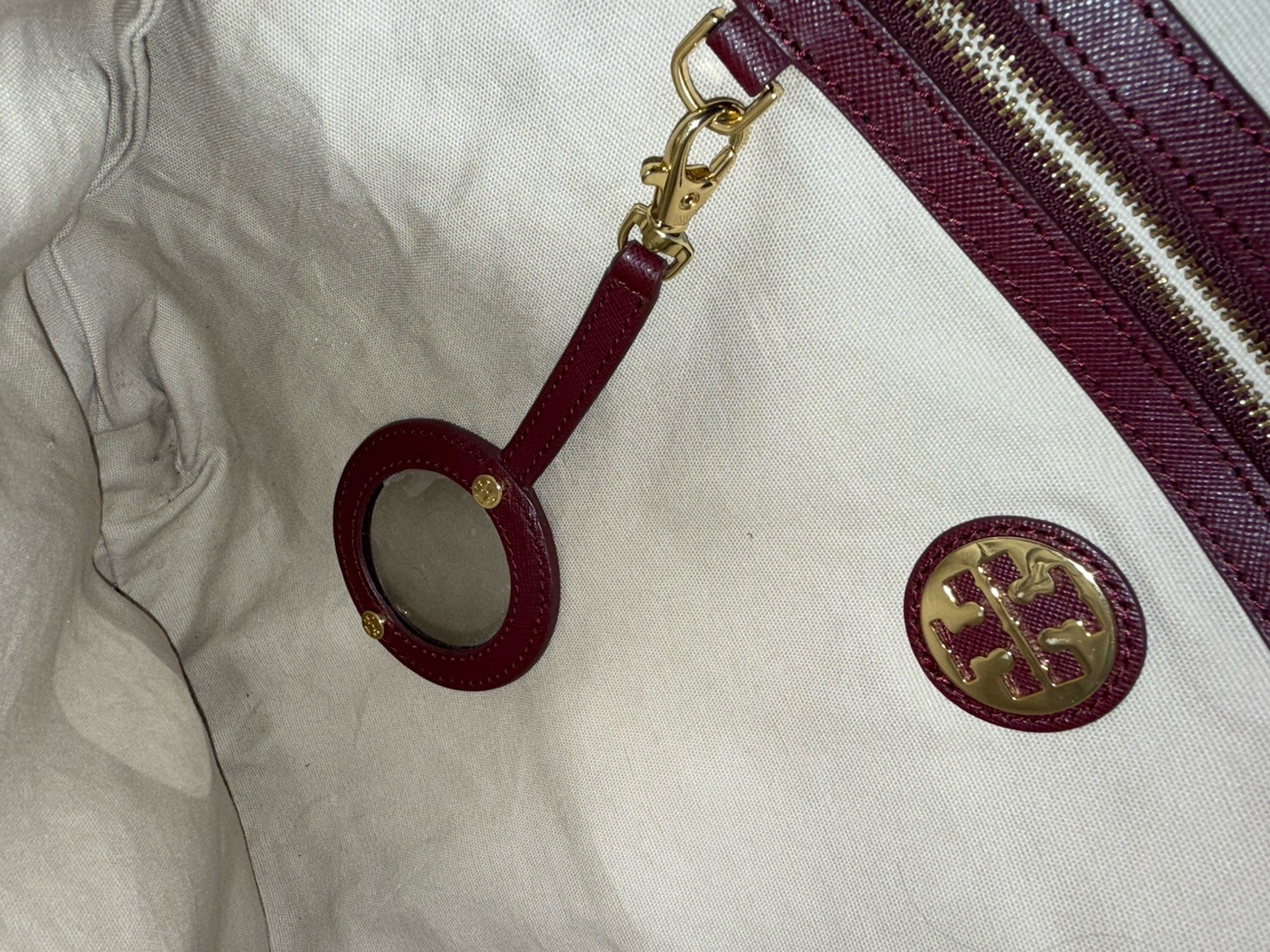 Tory Burch Burgundy Tote Robinson With Mirror