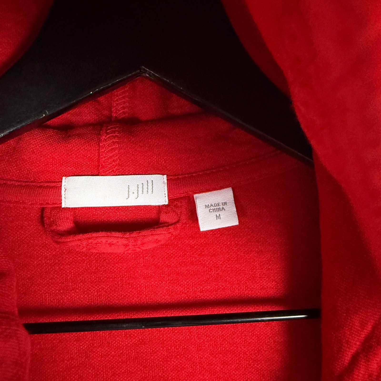 J.Jill Open Front Hooded Cardigan Textured Red Cotton – M