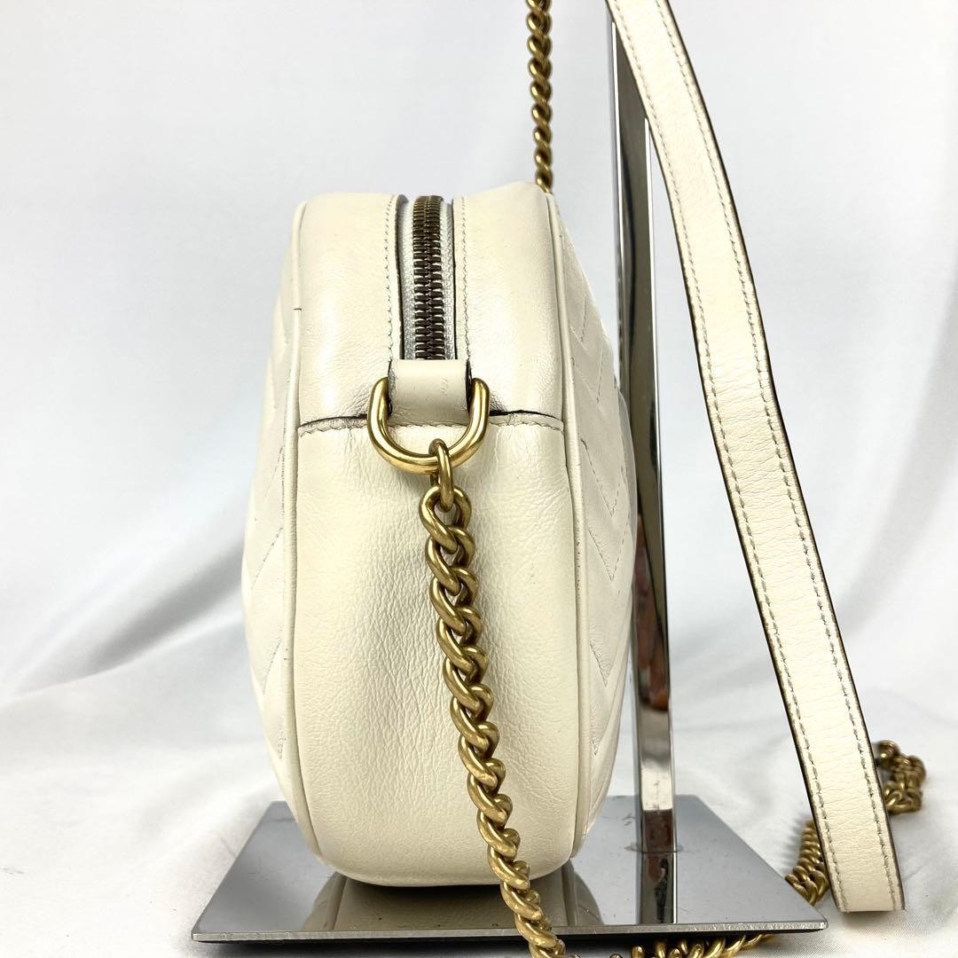 GUCCI GG Marmont chain Bag White Leather 550154 Authentic Ship Japan Shoulder