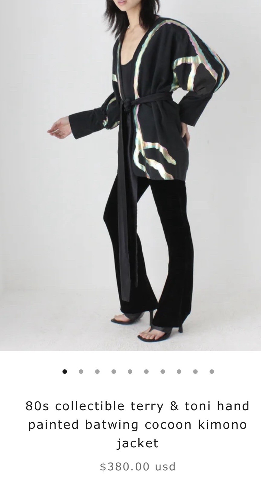 VTG TERRY & TONI Hand Painted Kimono Jacket Black Batwing Cocoon Art To Wear 80s