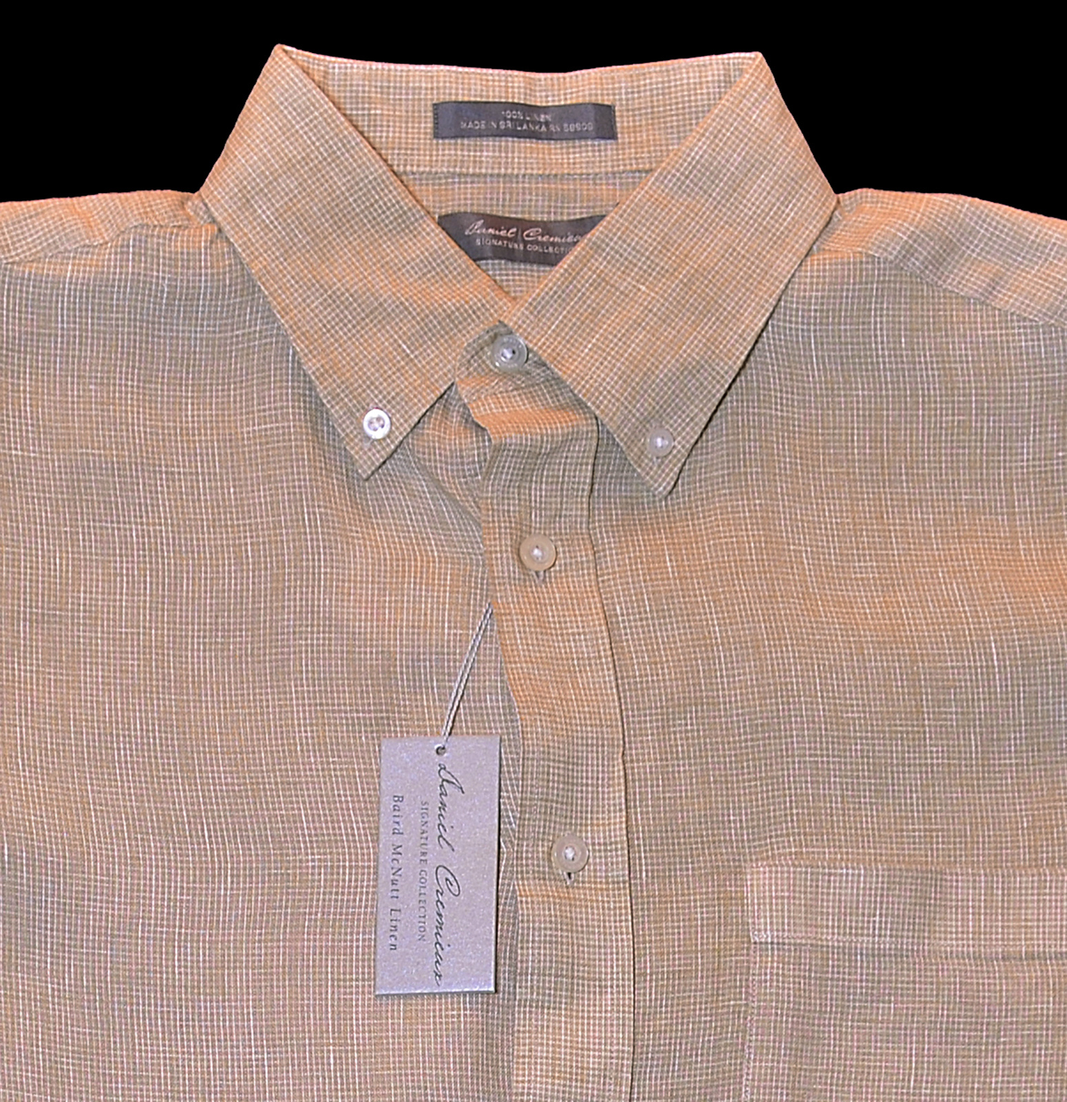 Men’s DANIEL CREMIEUX Khaki Natural White Linen Shirt M Medium NWT NEW Classic!