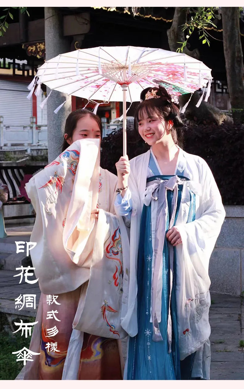 Cloth Parasol Umbrella 82cm Long Handle Silk Tassel Hanfu Cosplay Photo Prop