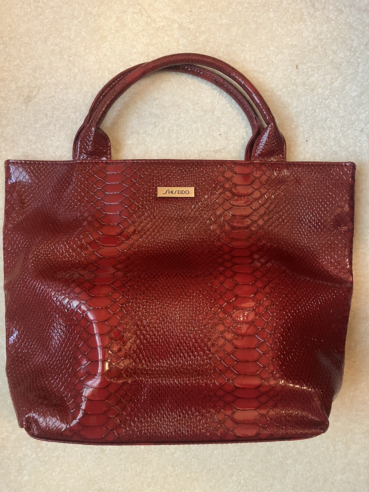 Shiseido Red Crocodile Embossed Print Bag 13″ x 10″ x 3″