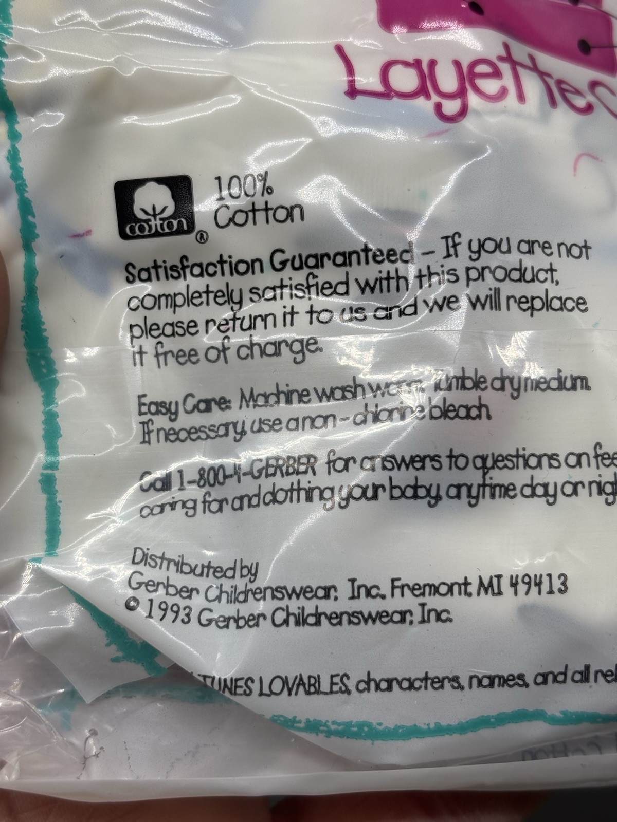Vintage Gerber Looney Tunes Lovables Infant Gown/Layette NOS Sealed 1993/1995