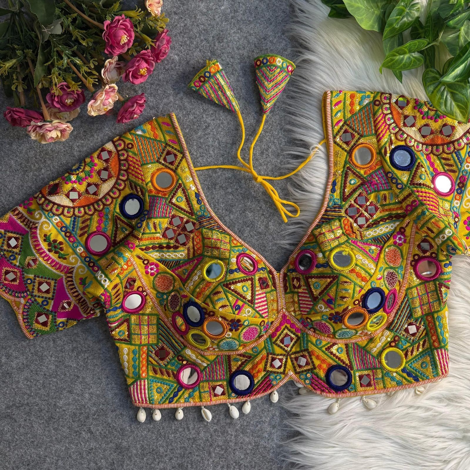 Women Handmade Mirror Work Blouse Embroidered Indian Choli Size 38 40 42