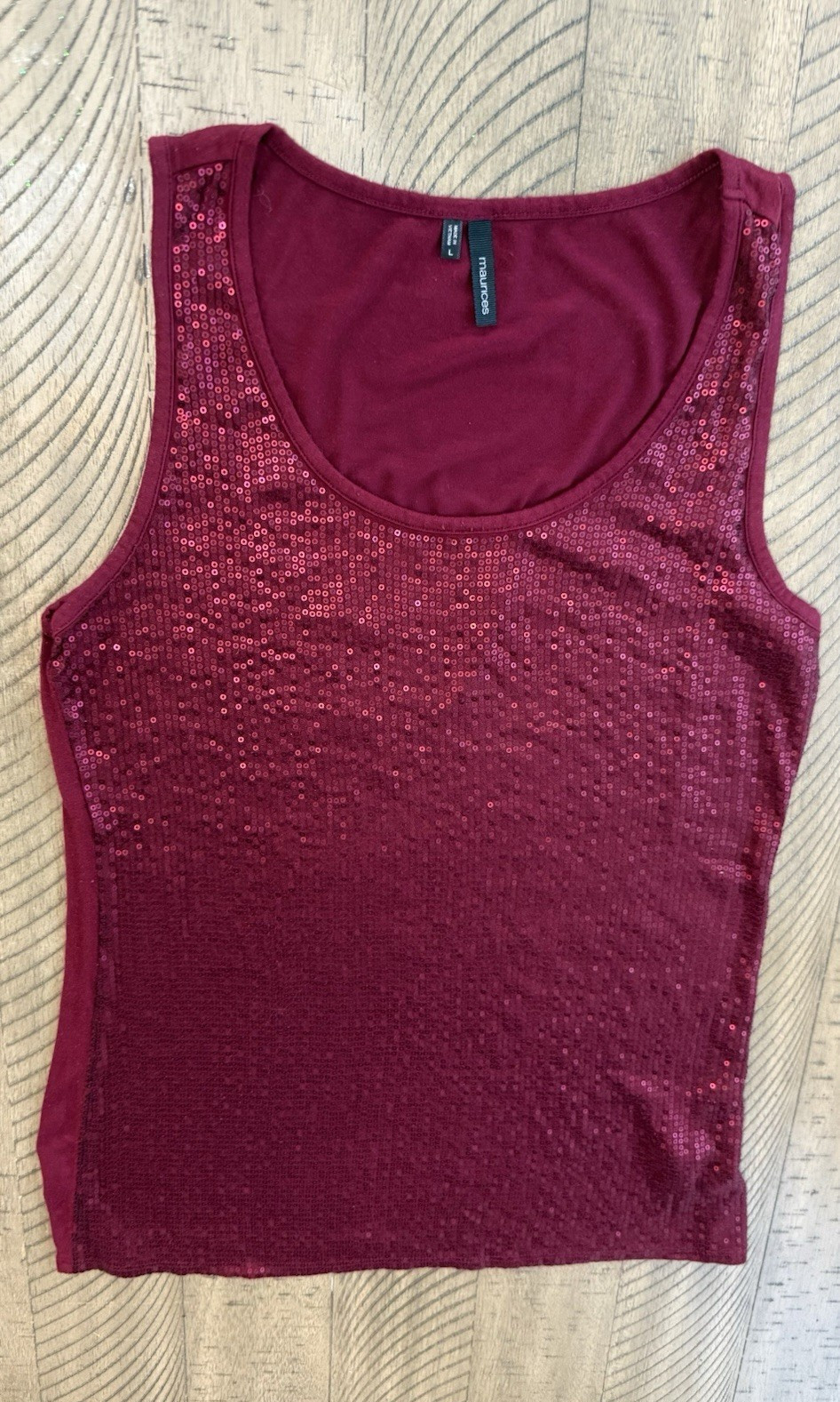 Maurices Women’s Burgundy Solid Sequin Sleeveless Scoop Neck Knit Tank Top L