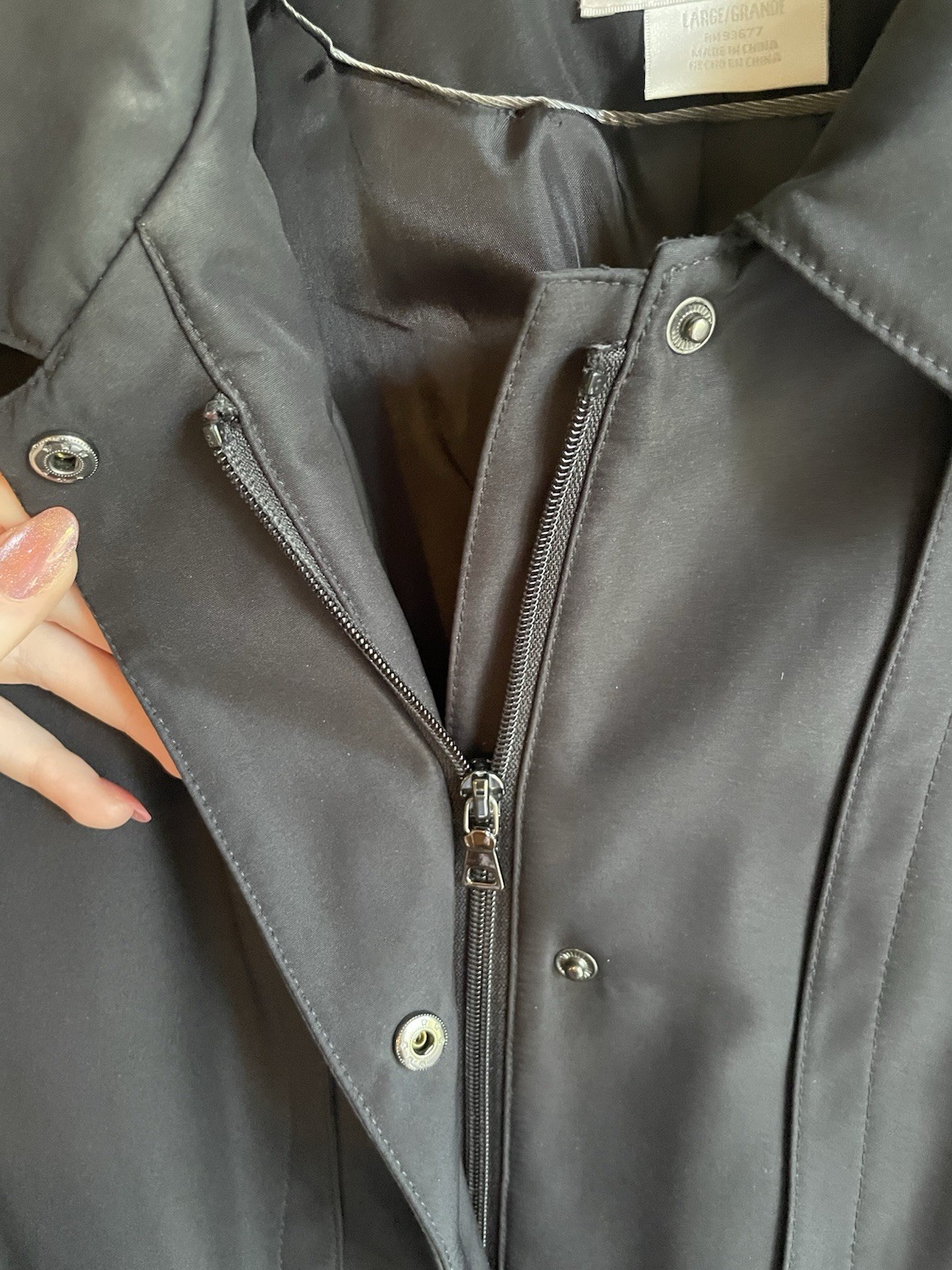 Worthington Women’s Black Lined Mid-Length Jacket L Zip Snap Collared Pockets