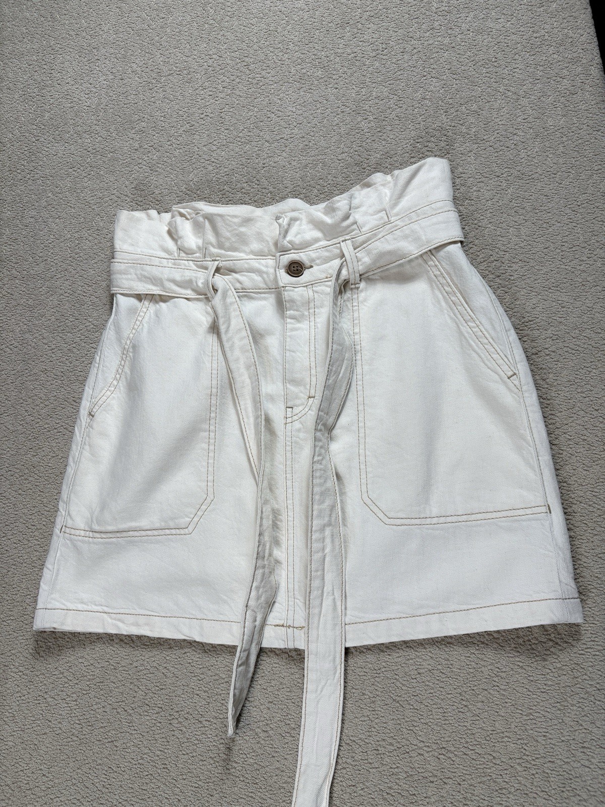 Free People Mini Skirt Denim Medium 30” waist Cream White Short Tie at Waist