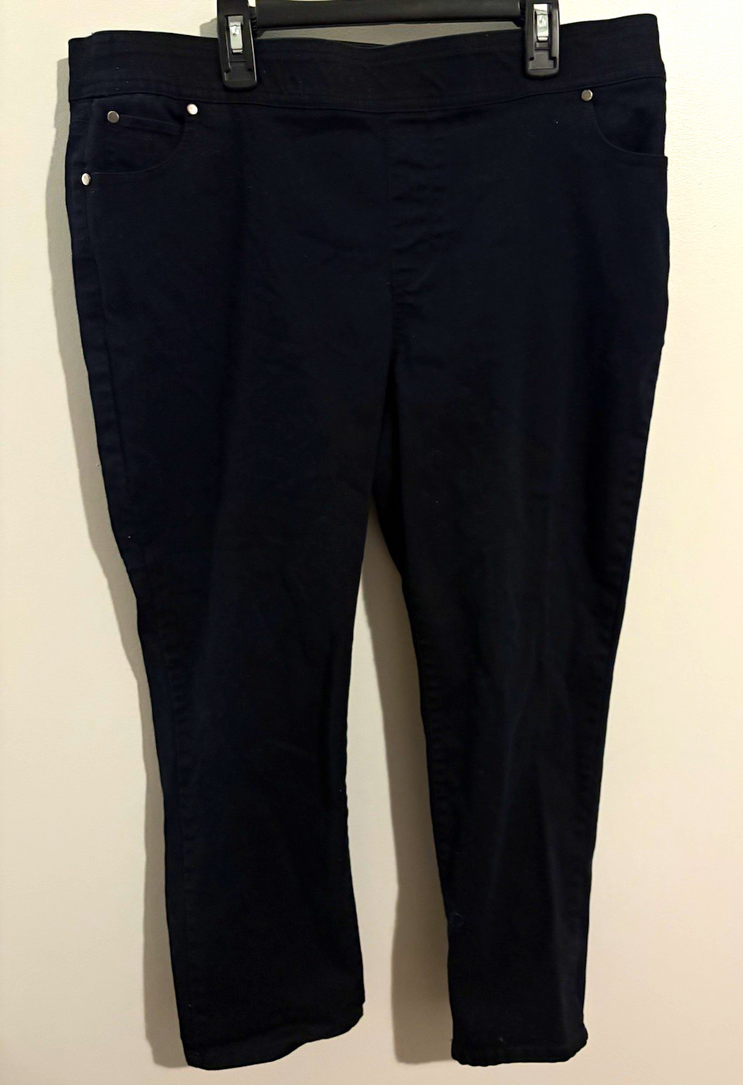 Kim Rogers Women’s Black Solid Flat Front Pants, Petite 14PS Cotton Blend