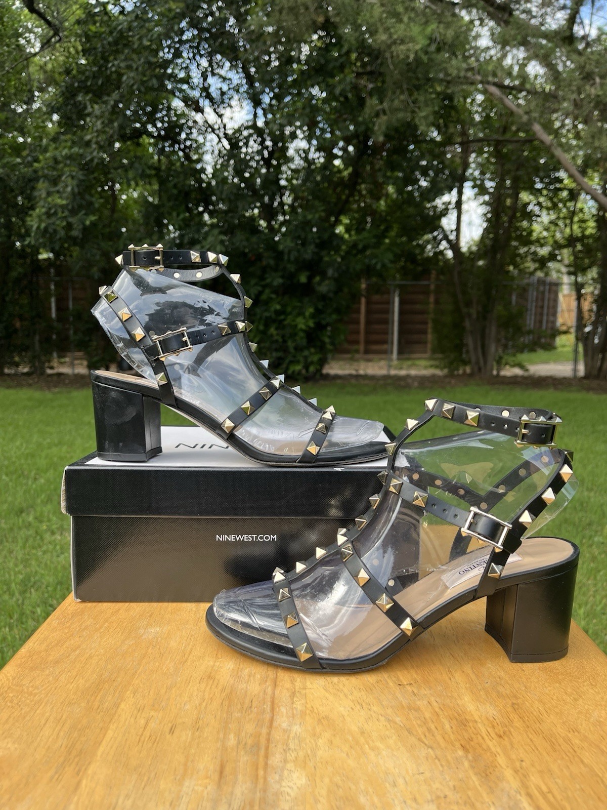 Valentino Garavani 60mm Rockstud Leather City Heels Sandals SZ 37 1/2 MSRP $1150