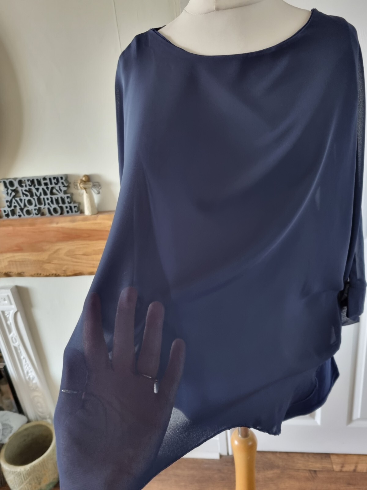 Firenzaa Top Navy UkS Soft Jersey &chiffon Layered Bnwt Holiday Cruise Evening