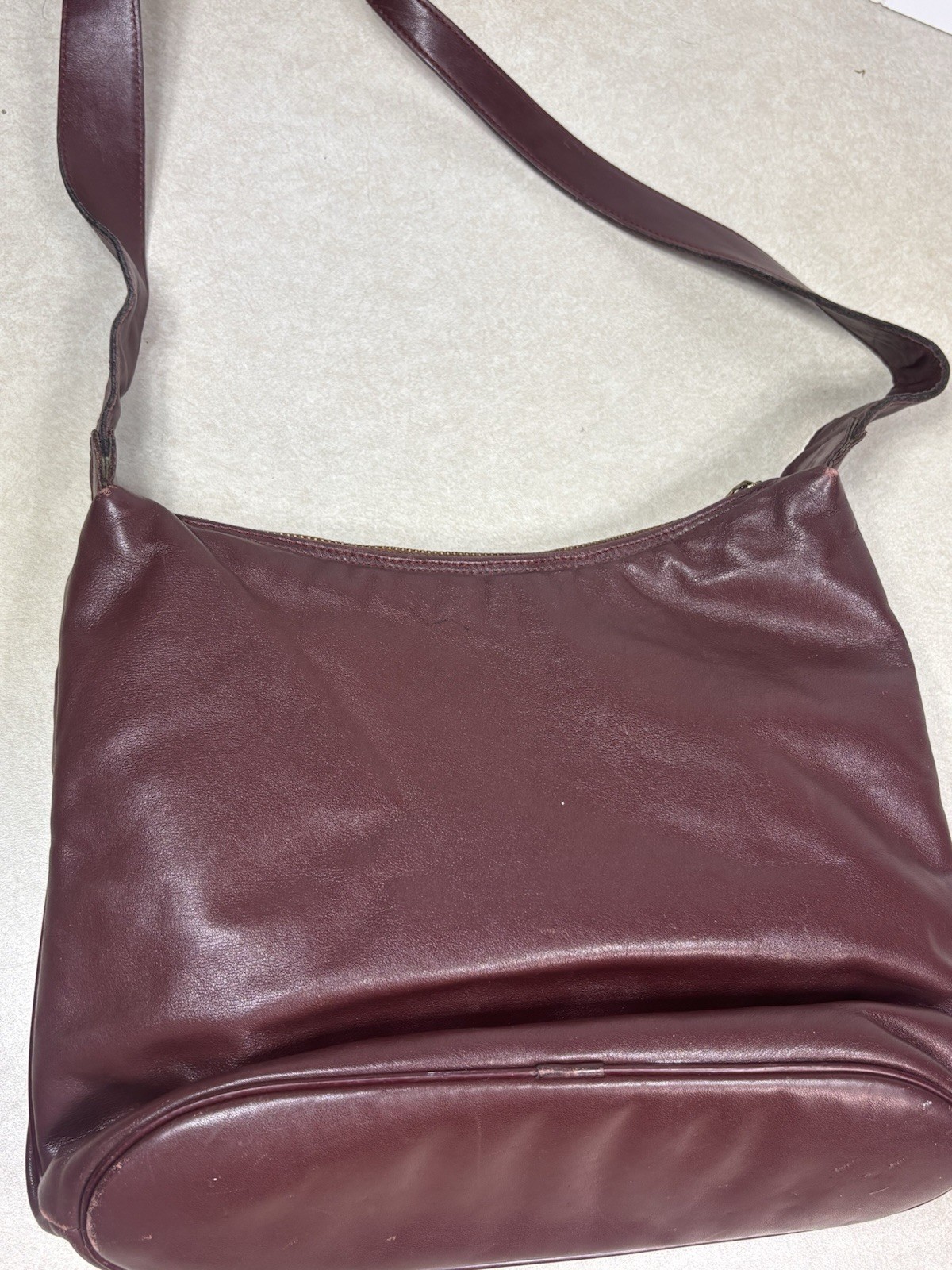 1980s Etienne Aigner Oxblood Leather Knotted Hobo Bag Curved Scoop Purse