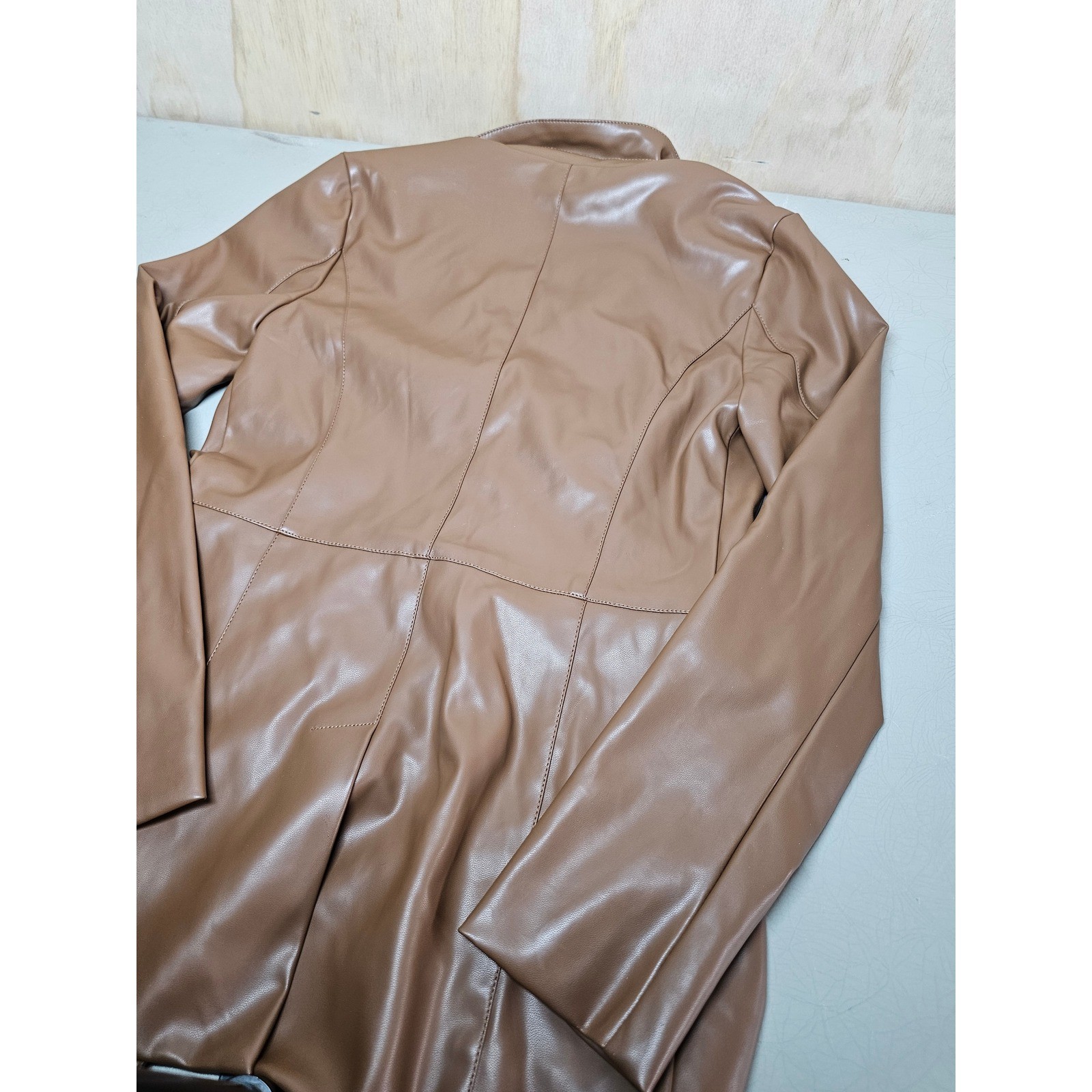 Laundry by Shelli Segal Tan Faux Leather Blazer Jacket Brown XS L1WF0038