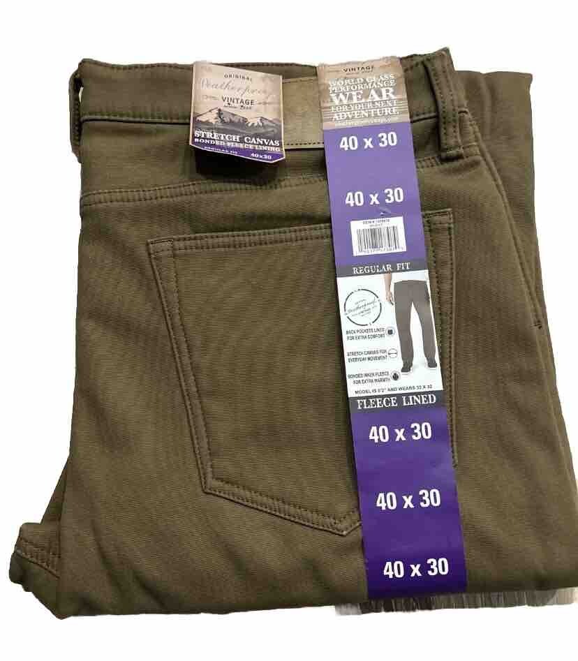 Weatherproof Fleece Lined Stretch Canvas Pants Men’s Size 40 X 30 Brown NEW