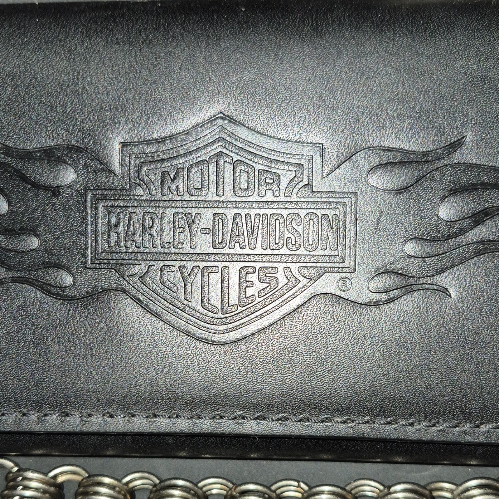 harley-davidson mens black silver chain wallet key ring credit card logo