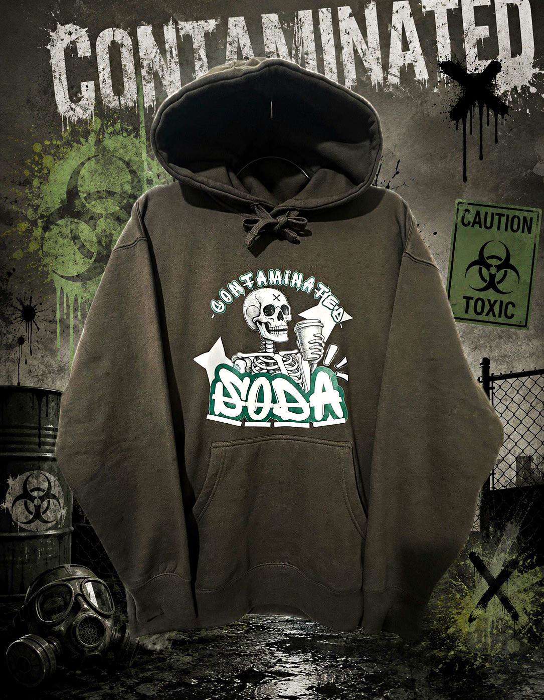 Men’s Black Pullover Hoodie M Fleece Cotton Blend Skeleton Skull Graphic Pockets