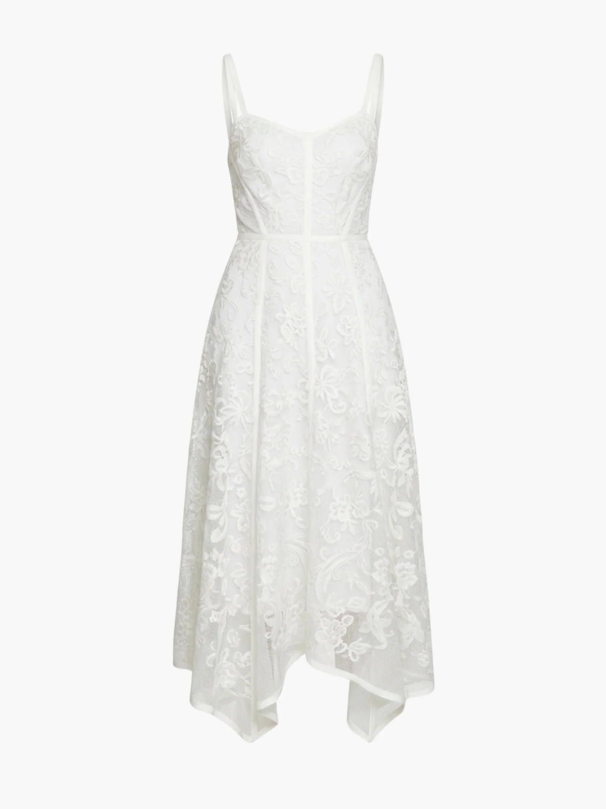 Marchesa Rosa Victorian Corded Lace Ribbon Strap Ivory Midi Dress Size 6 $695