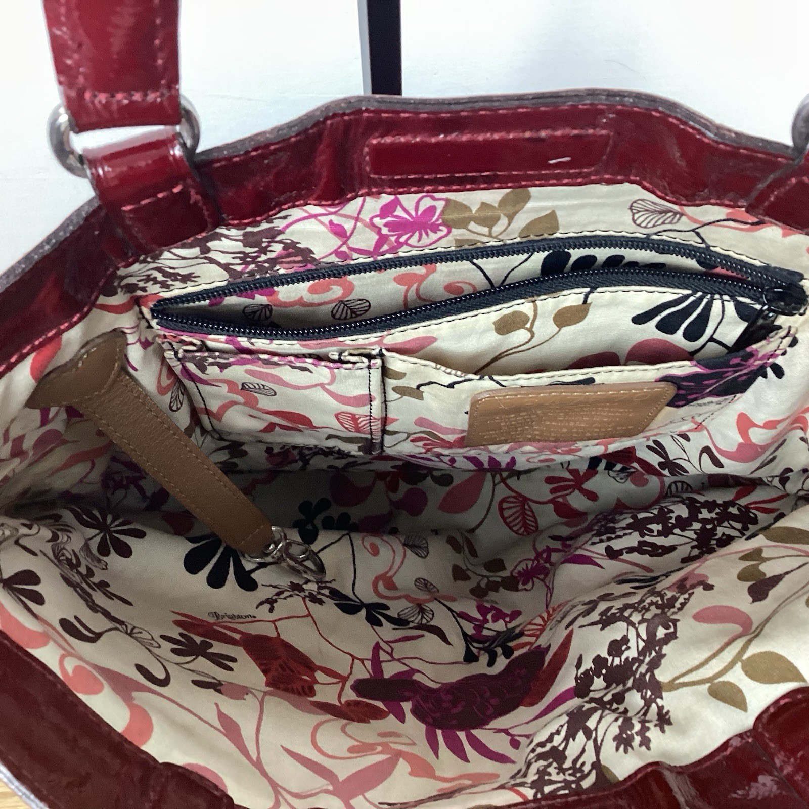 Brighton Kaelan Pocket Tote ORGANIZER Patent Leather Red Med Tote Shoulder Bag