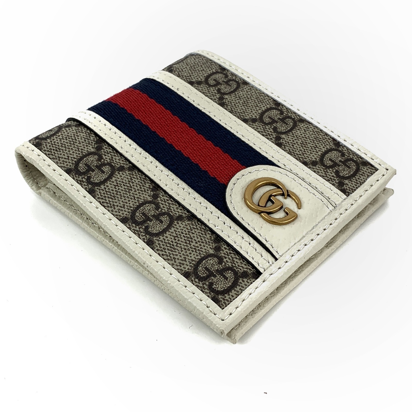 Gucci GG Monogram Web Ophidia Canvas Bi-fold Wallet White 597606 96IWT