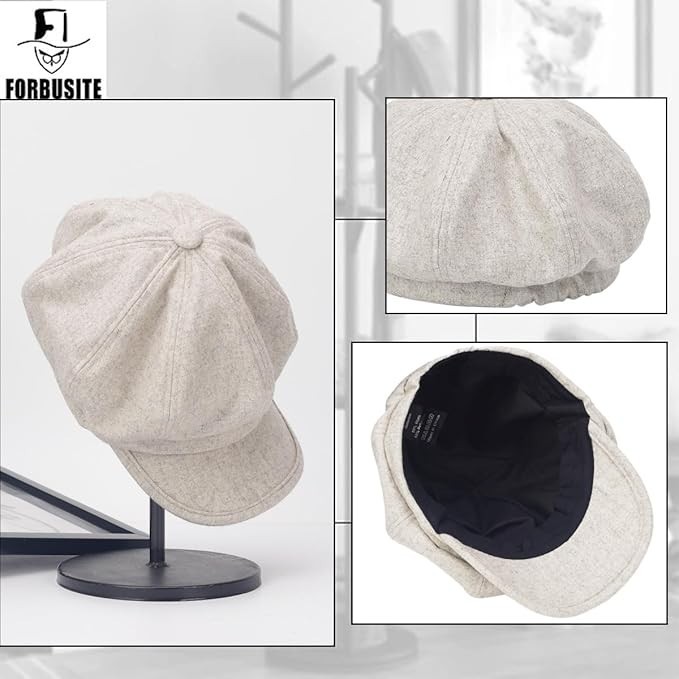 Women Octagonal Newsboy Cap Vintage Wool 8 Panels Cabbie Gatsby Visor Beret Hats