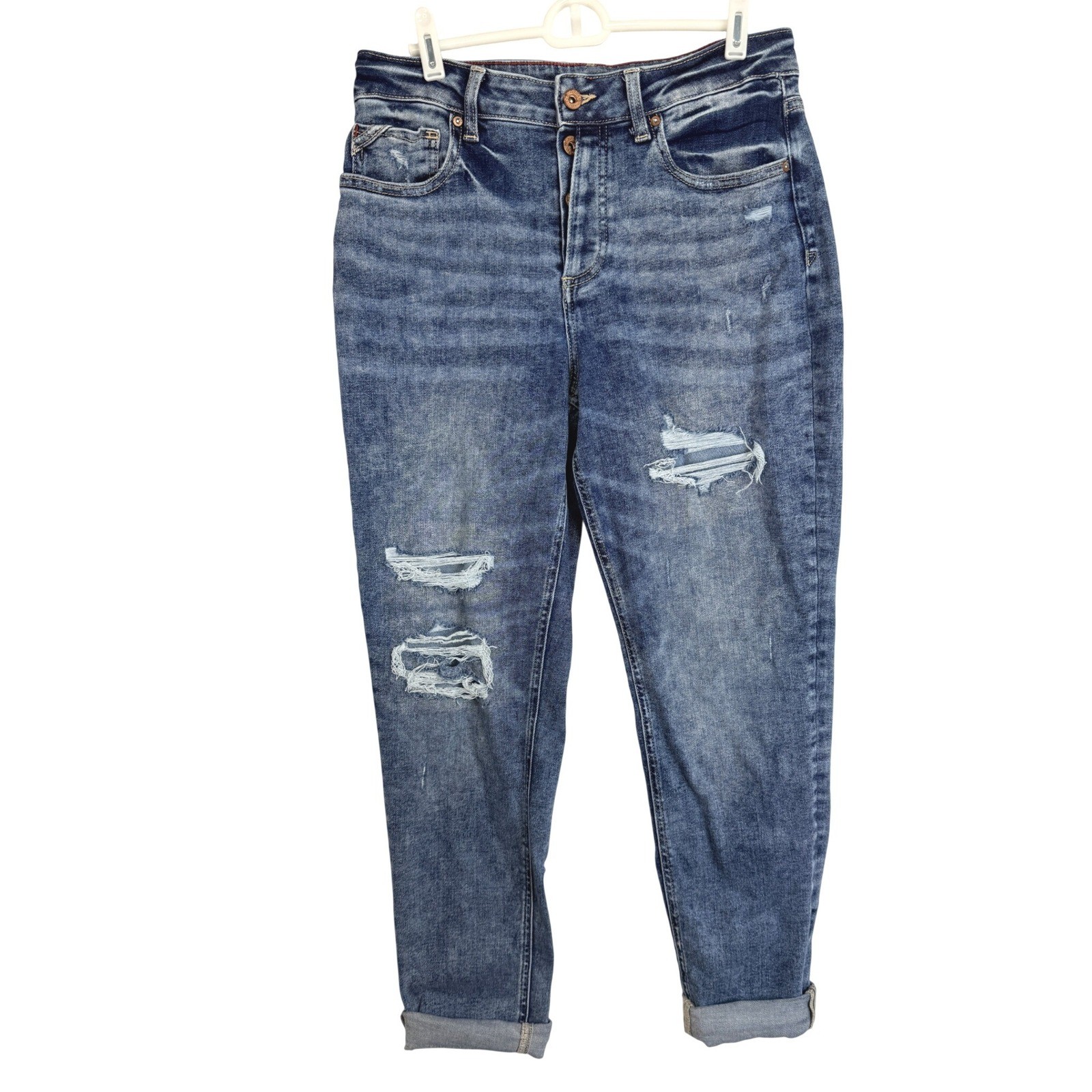 Maurices High Rise Boyfriend Distressed Jeans Blue Button Fly Size 8 Reg