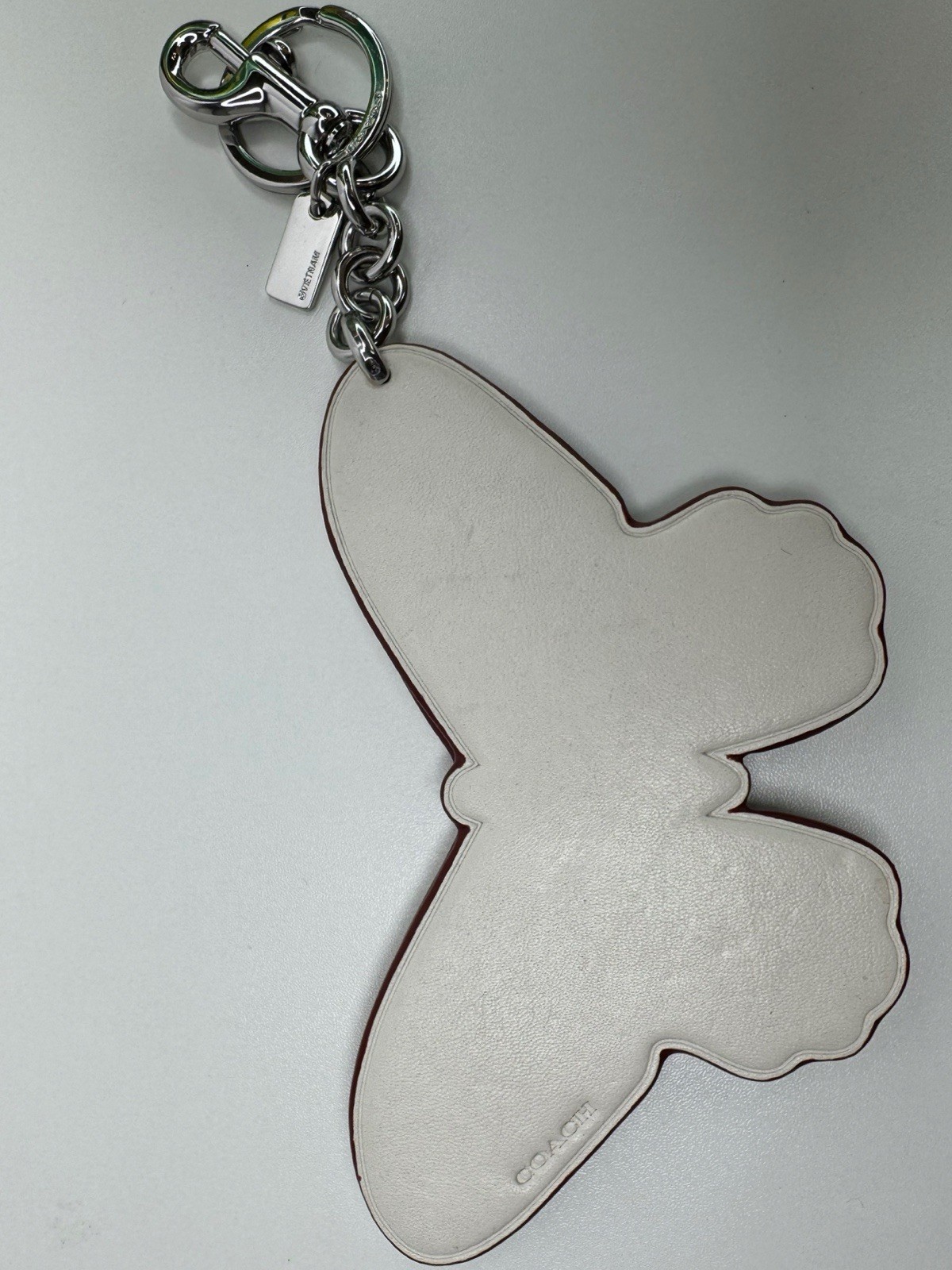 Coach Butterfly Large Leather Chalk White Colored Stone Metal Rivets Keychain