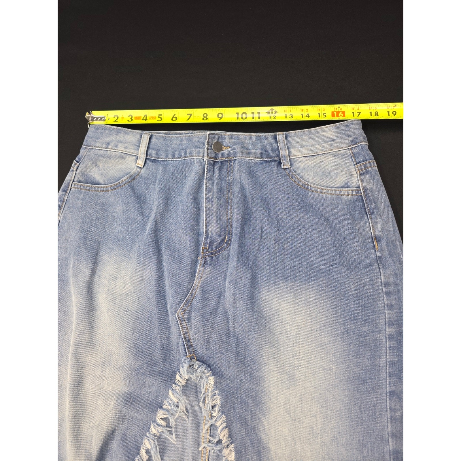 Womens XXL Denim Jean Skirt 34×36 Distressed Raw Hem Medium Wash Midi Skirt