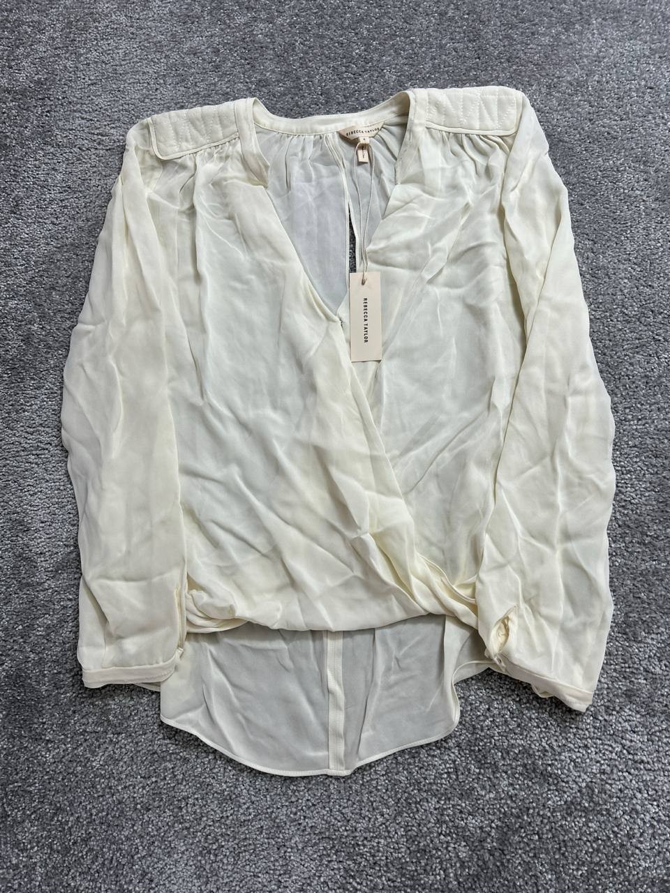 Rebecca Taylor Daniella Blouse Top Womens 6 White Silk Surplice Neck Pleated New