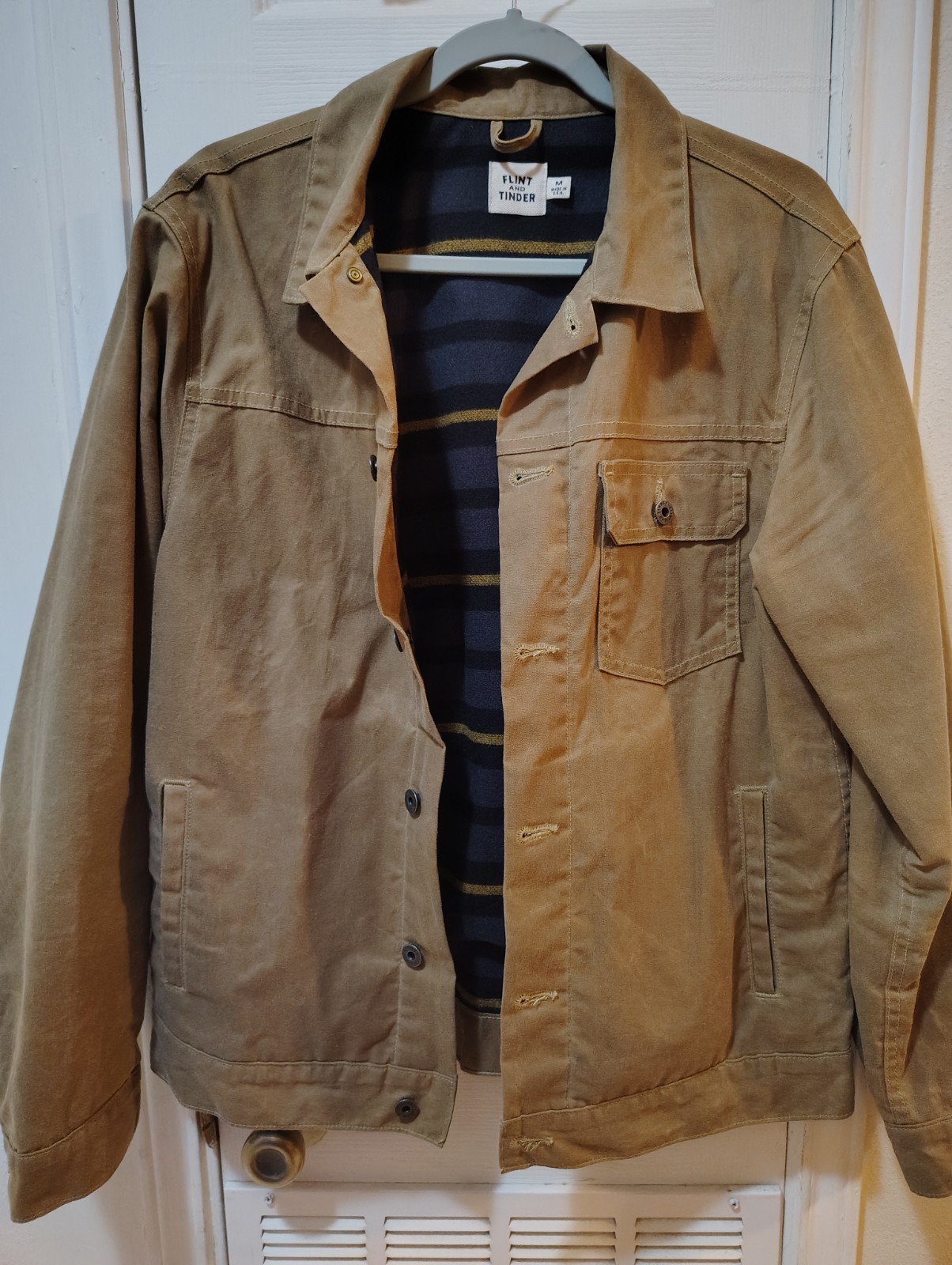 Flint and Tinder American Originals Waxed Lined Trucker Jacket Brown Men’s M 44″