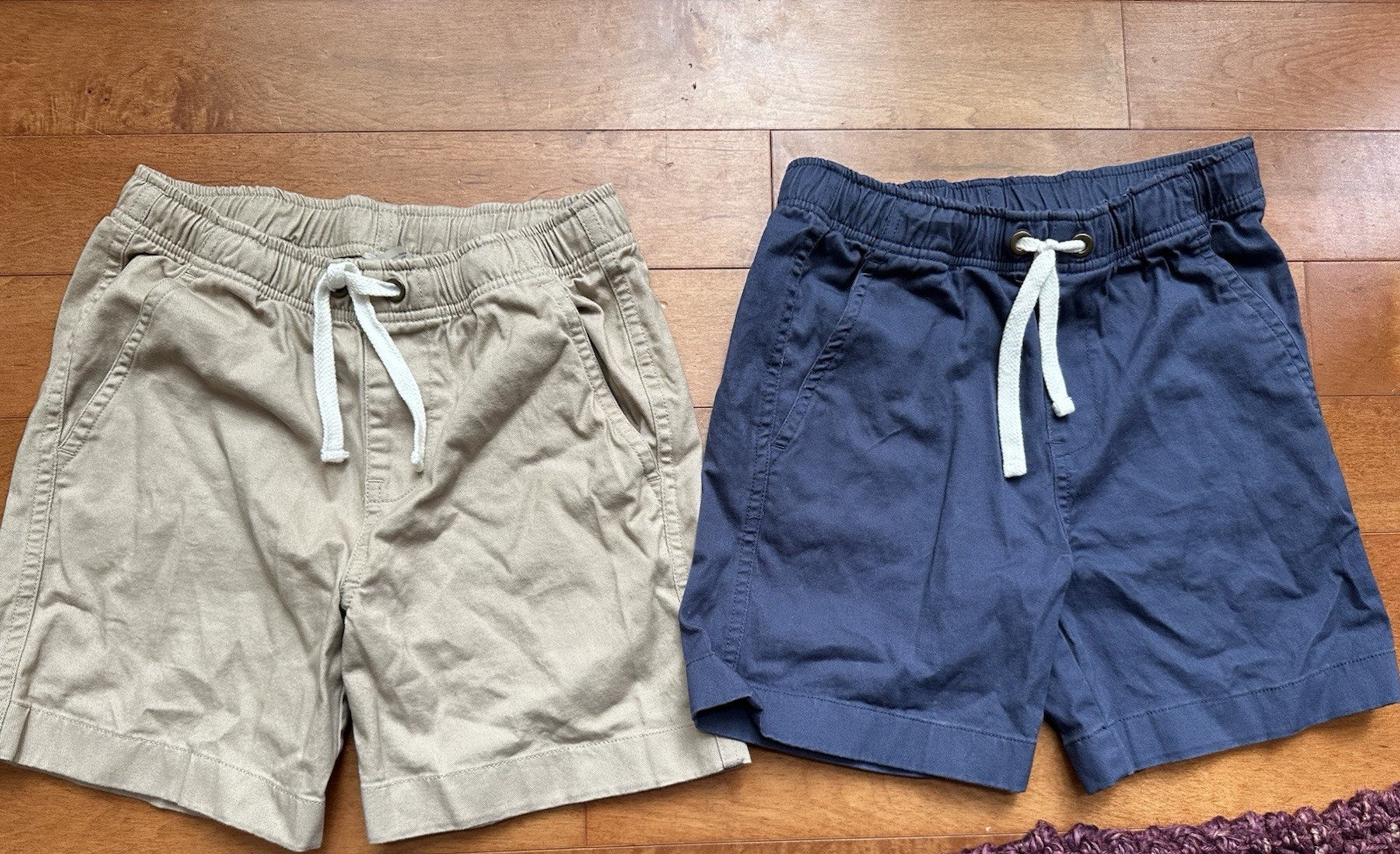 Lot Of 2 Primary Kids Stretch Chino Drawstring Shorts Size 6-7 In Navy & Khaki
