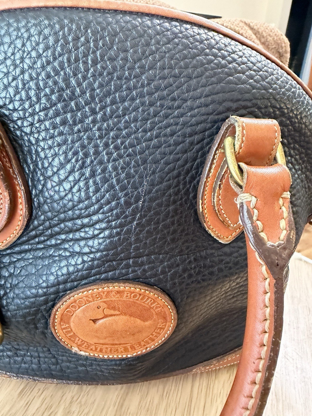 Dooney Bourke Black Leather Norfolk Satchel Vintage All-Weather