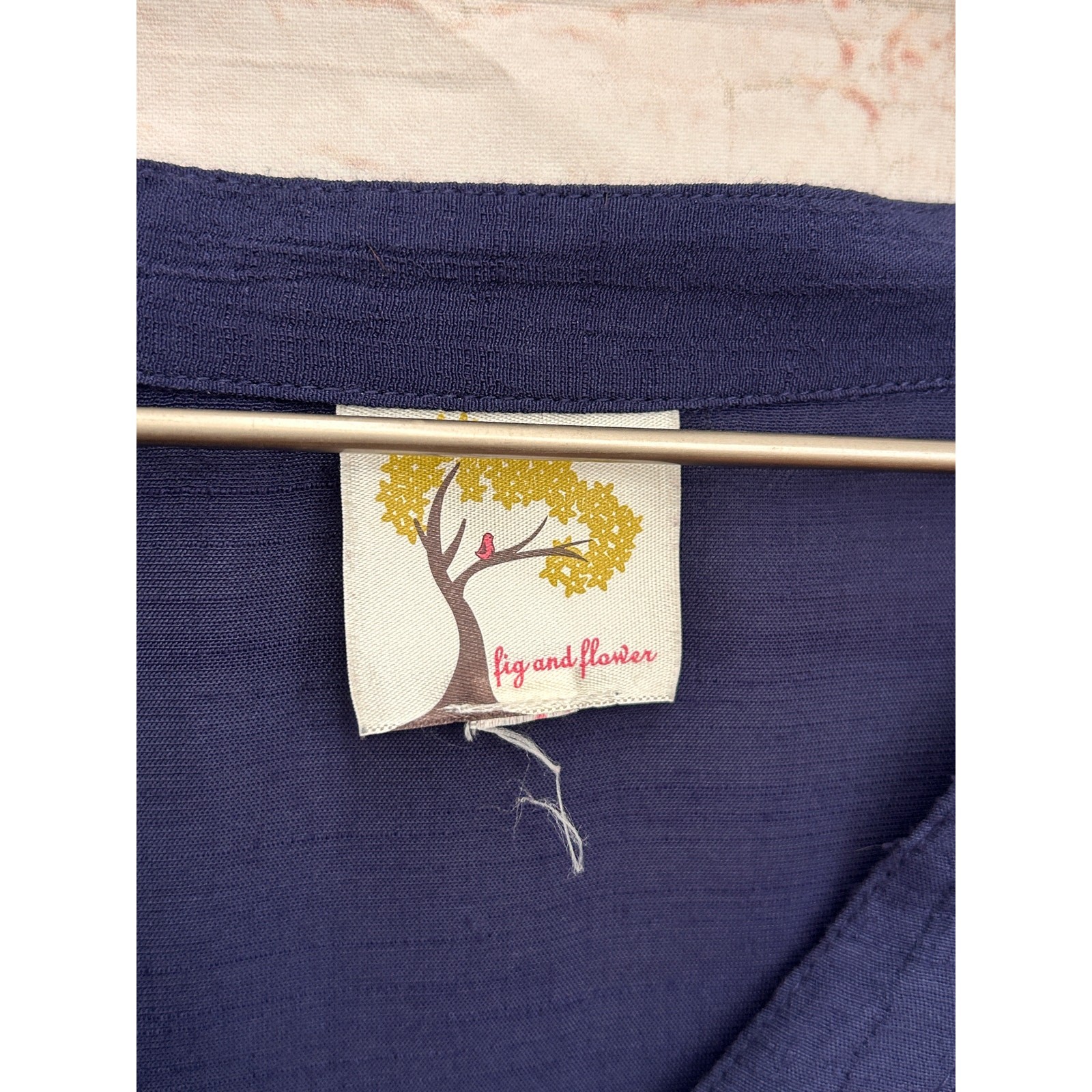FIG & FLOWER Navy Blue Floral Embroidered Button Up Blouse Boho Top L