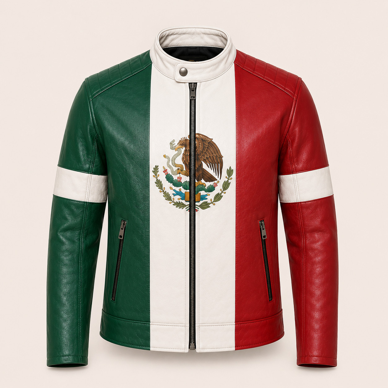 Mexican Flag Leather Jacket, Union Jack Leather Coat, Men Women Vintage