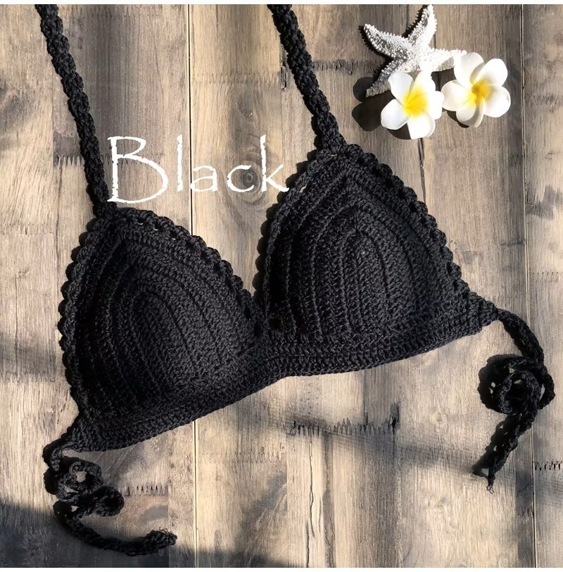 Handmade Crochet Bikini Top Bra Halter Tie Swimwear Beach Festival Boho S-XL