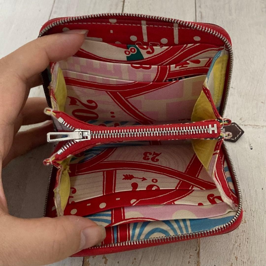 HERMES Compact Wallet Mini Wallet Red