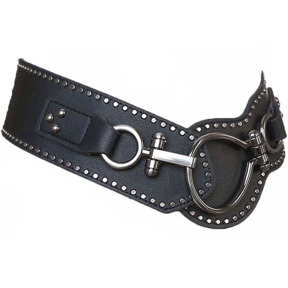 Women Punk Rivet Elastic Buckle Stretch Waistband Corset Wide Waist Belt Metal