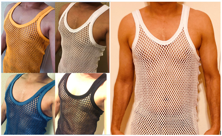 Men Vest Tank Top Hot Cotton Mesh Reggae See Through Fishnet Casual Fitting
