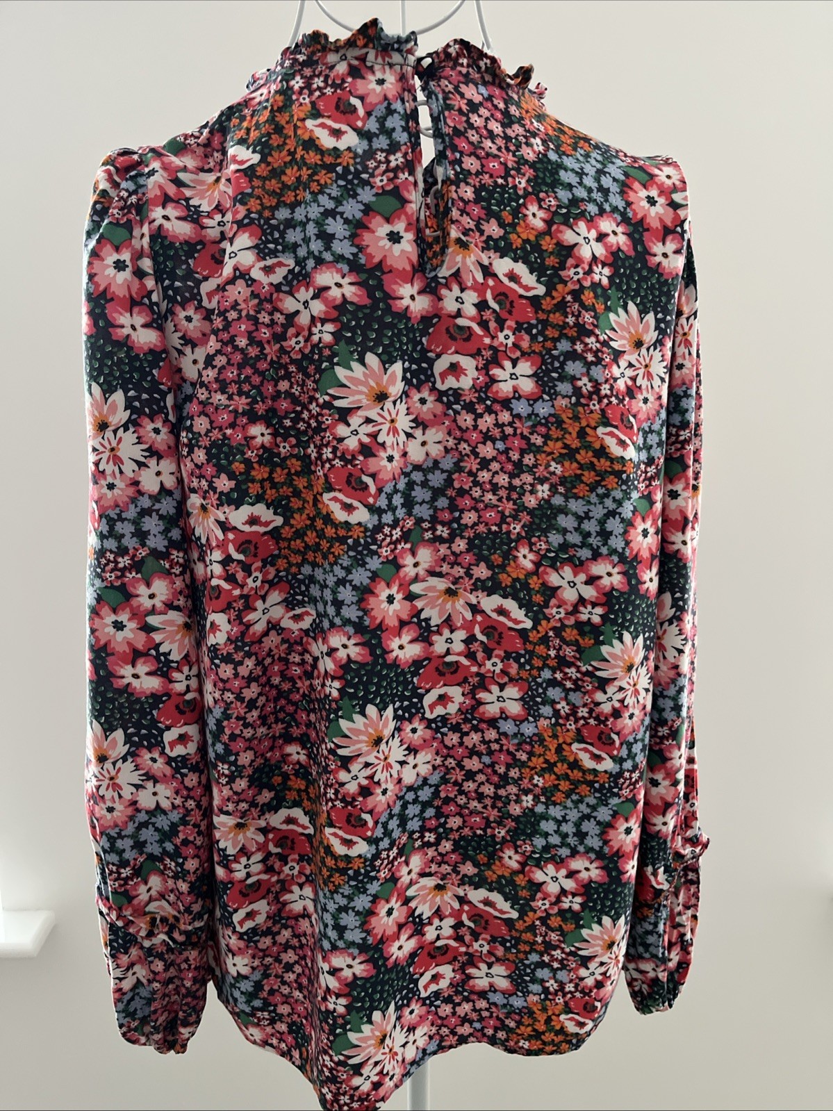 Long Sleeved Blouse M&S Pink Blue White Floral UK 10 Ladies