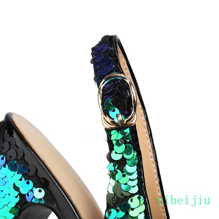 Women’s Detachable Chain High Heel Slingbacks Glitter Sequins Shoes Performance