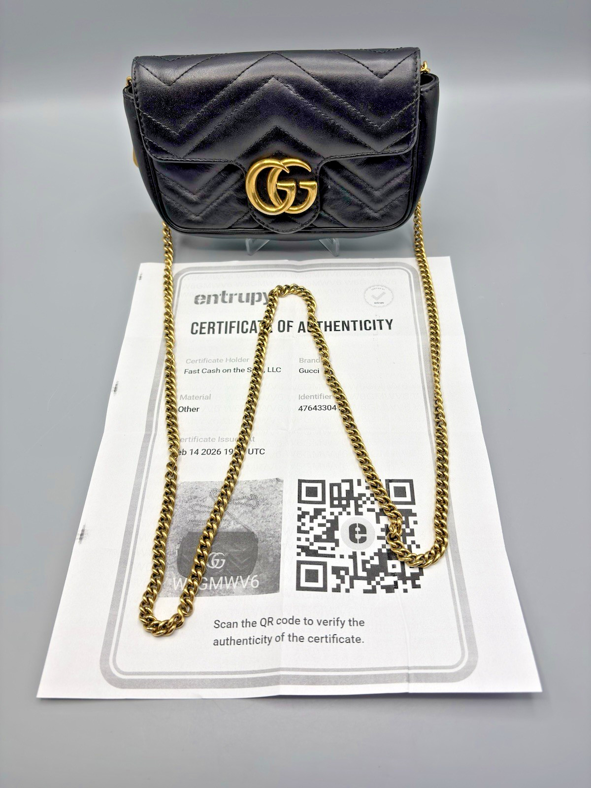 GUCCI GG Marmont Super Mini Chain Shoulder Bag Black Quilted Leather Purse