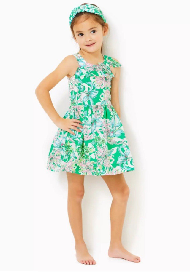 Lilly Pulitzer Girl’s Josephine Cotton Dress Spearmint Blossom Views Size 5