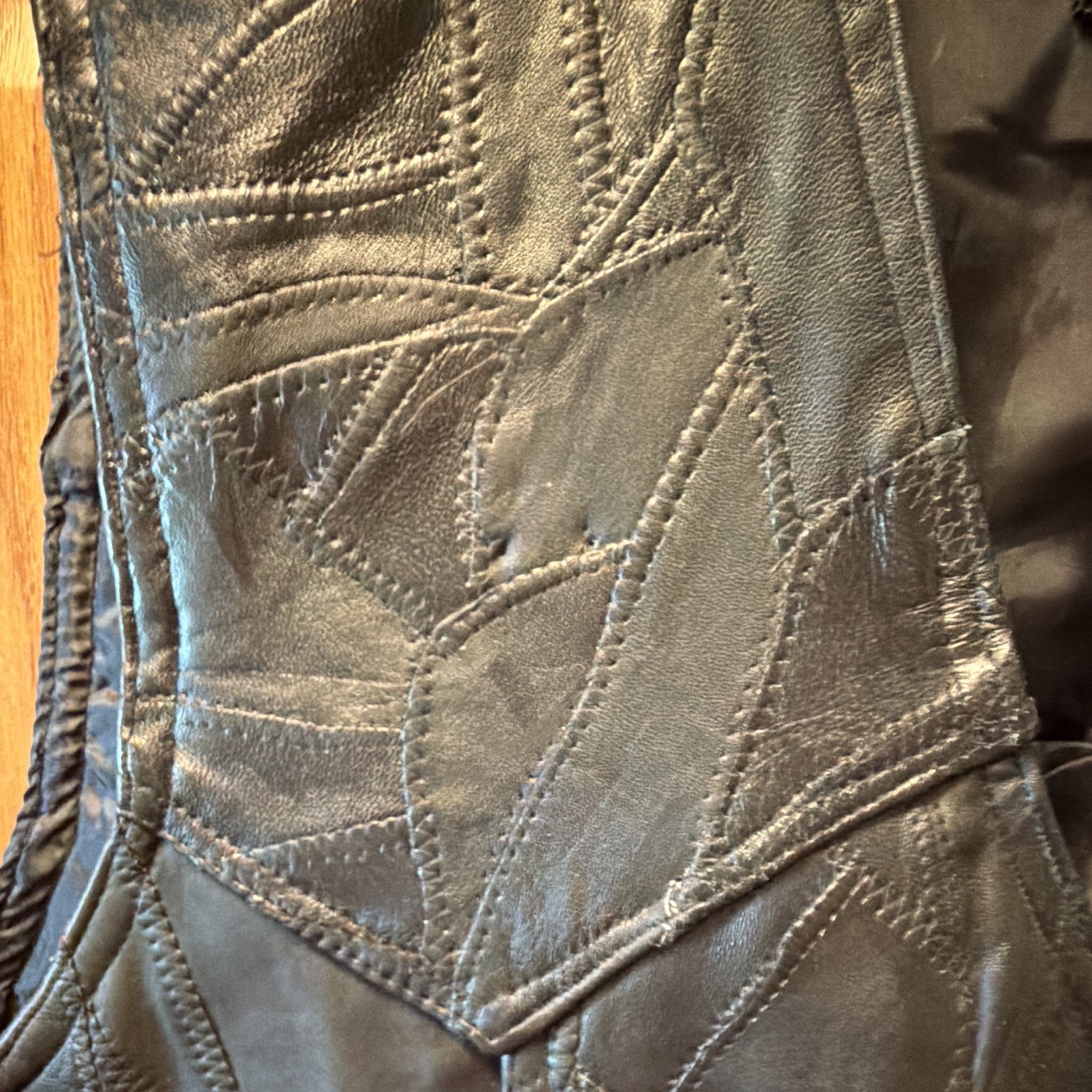 Black Leather Biker Snap Vest Men 3x Lace Up Sides Diamond Plate Buffalo Leather