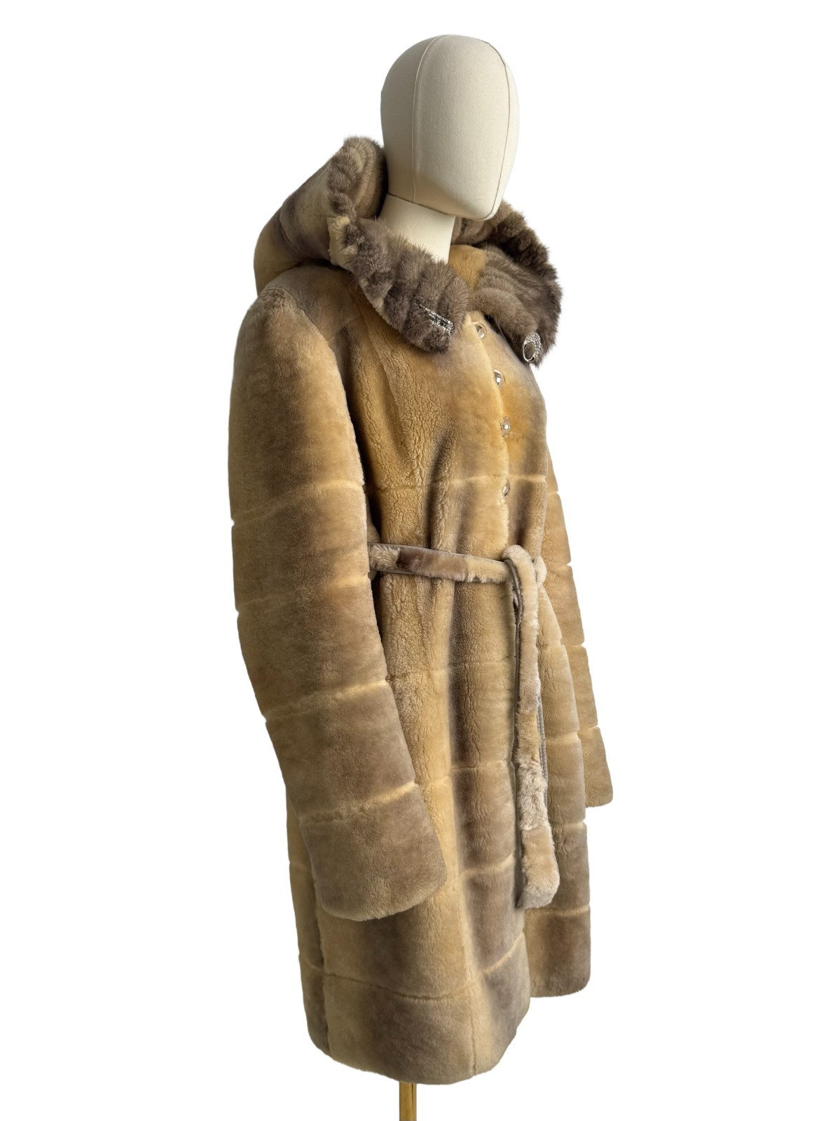 Vintage Real Sheepskin Hooded Coat Women’s Size L