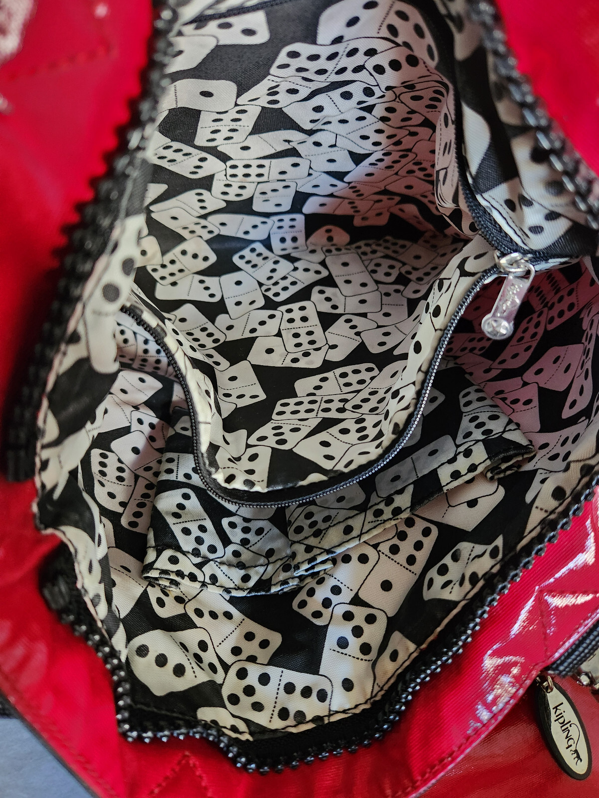 Kipling Fergie Glossy Convertible Crossbody Bag Tote Red and Black, Front Pouch