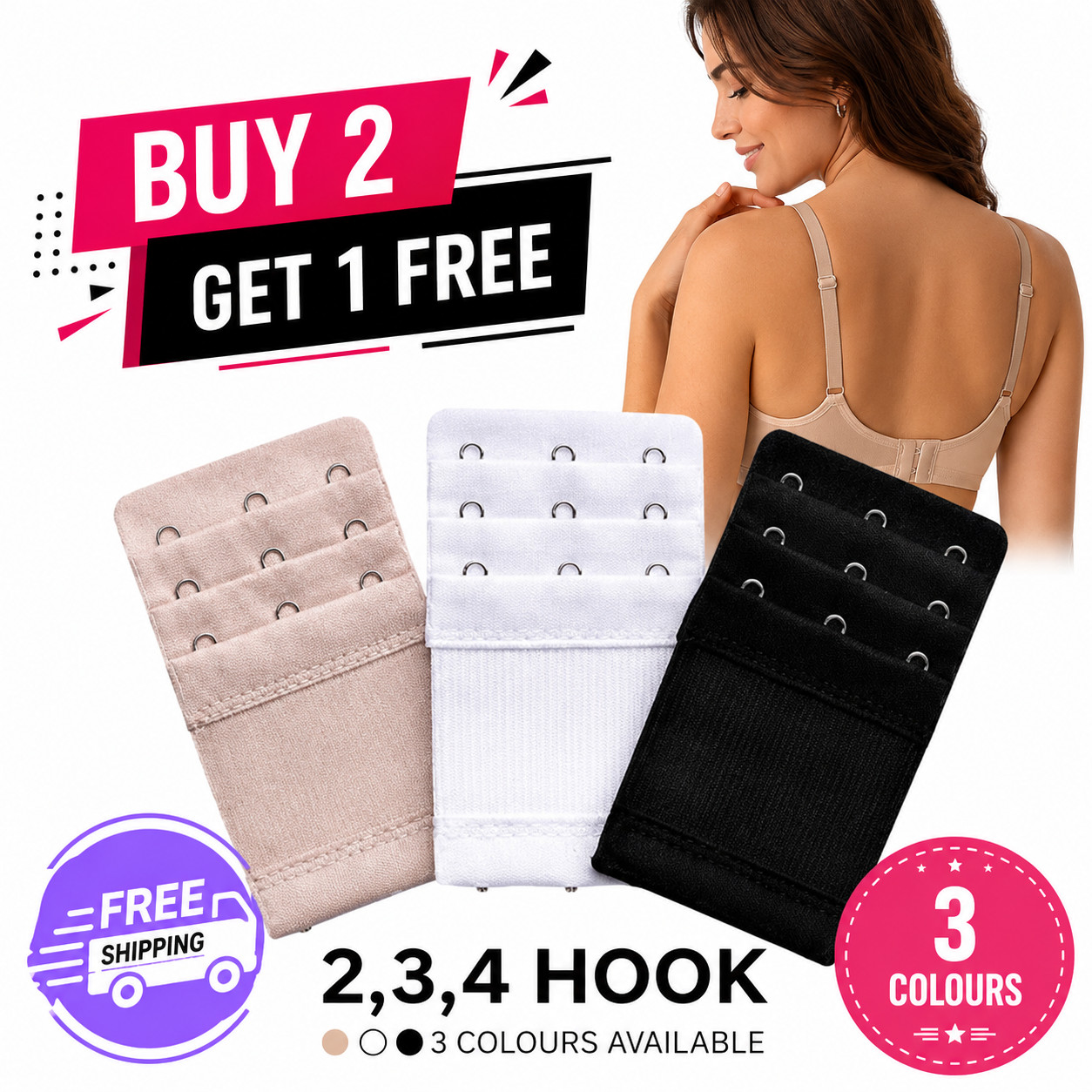 3ROW 2,3,4 Hook Bra Extender Extension Bra Strap Strapless Underwear Maternity